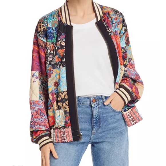 Free People Pandora Reversible Multicolor Patchwork Oversize Bomber Jacket - Picture 6 of 15